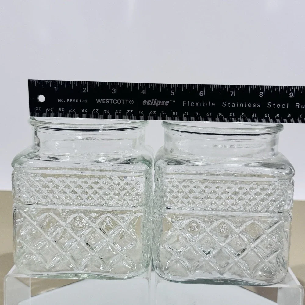 (2) Vintage‎ Anchor Hocking Wexford Pattern Clear Glass Canister Jar - No Lids
